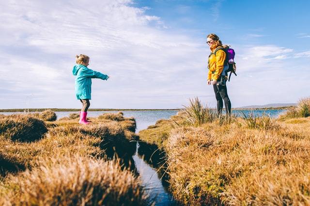 Adult and child on a walk