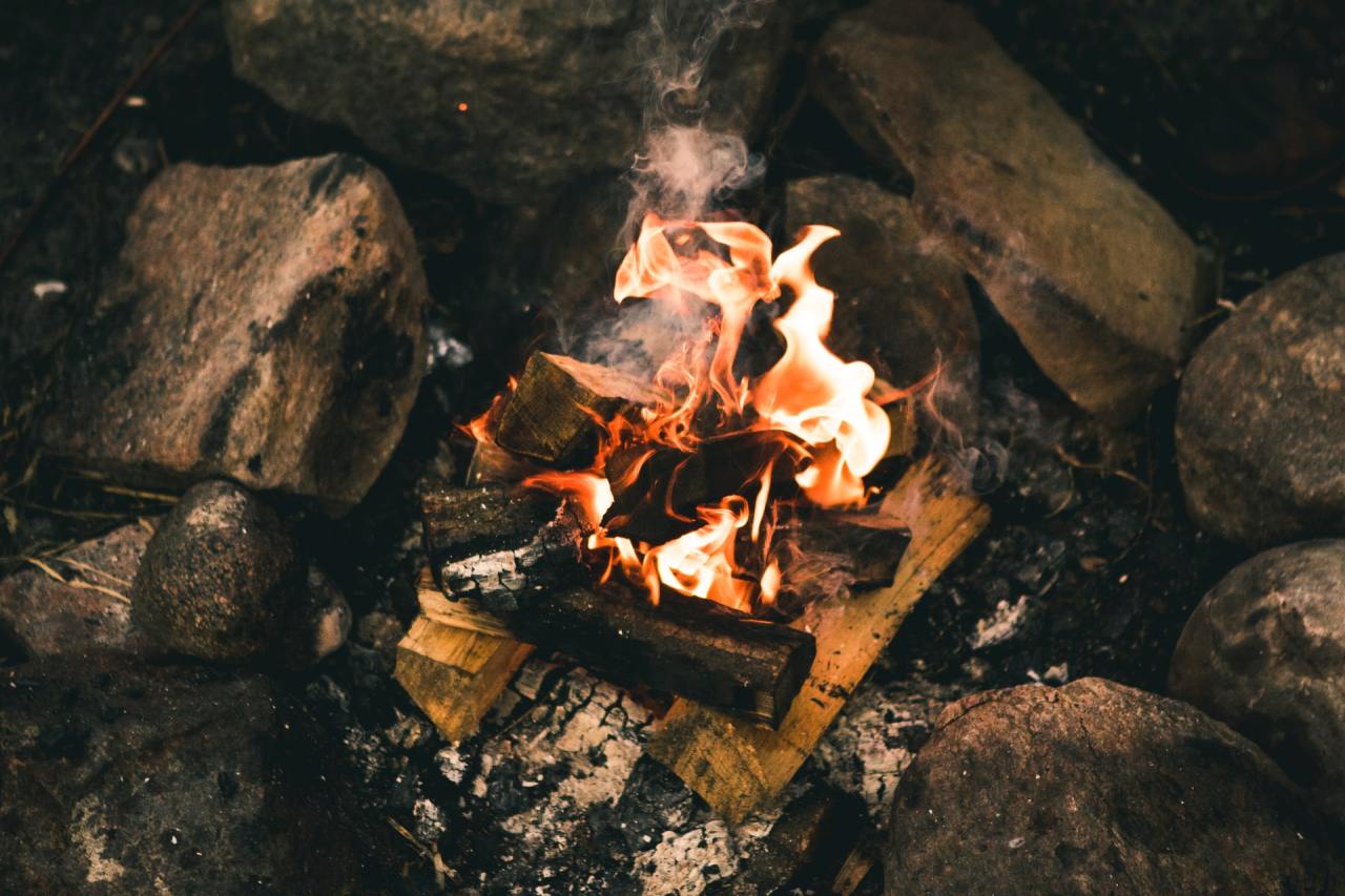 wooden fire burning