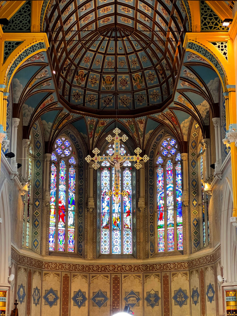 Beautiful church - stained glass window and cross