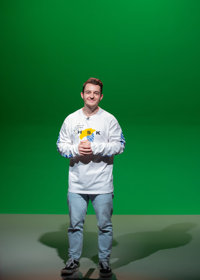 Man on a green screen