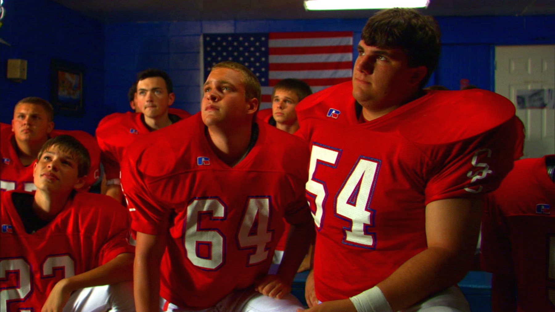 American footballers in the locker room