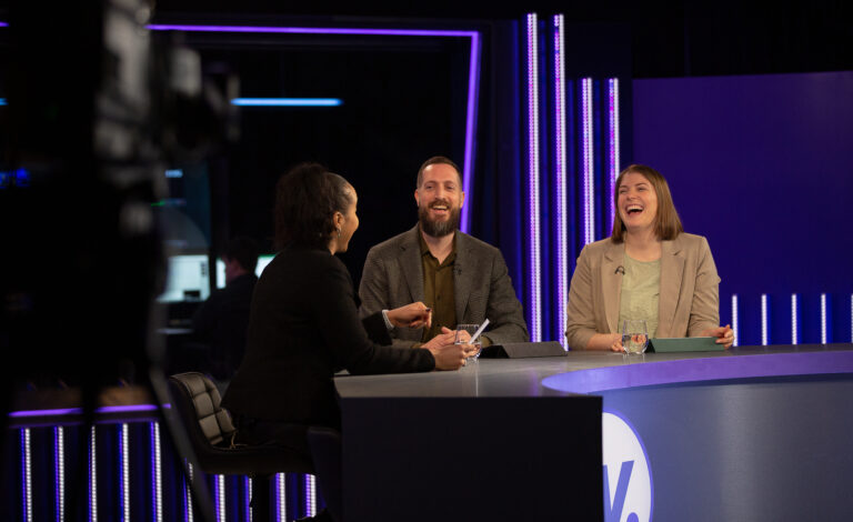 Laughing on together on the TBN Weekly set