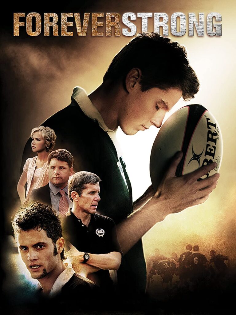 Rugby player with images of cast members