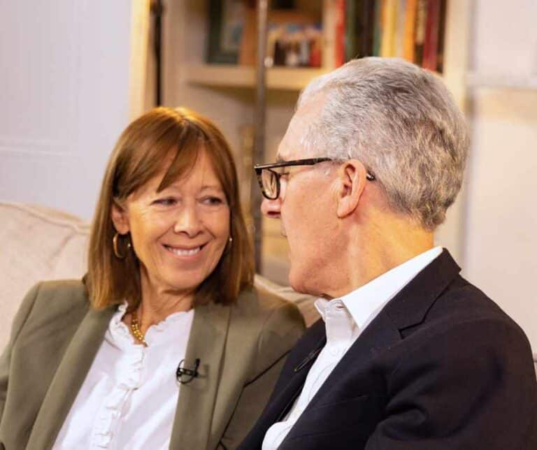 Nicky and Pippa Gumbel on the Love Always Set looking at each other